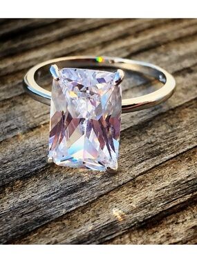 HUGE 3ct SZ 6 Radiant Cut Solitaire Ring-S925 Sterling Silver/Platinum Setting